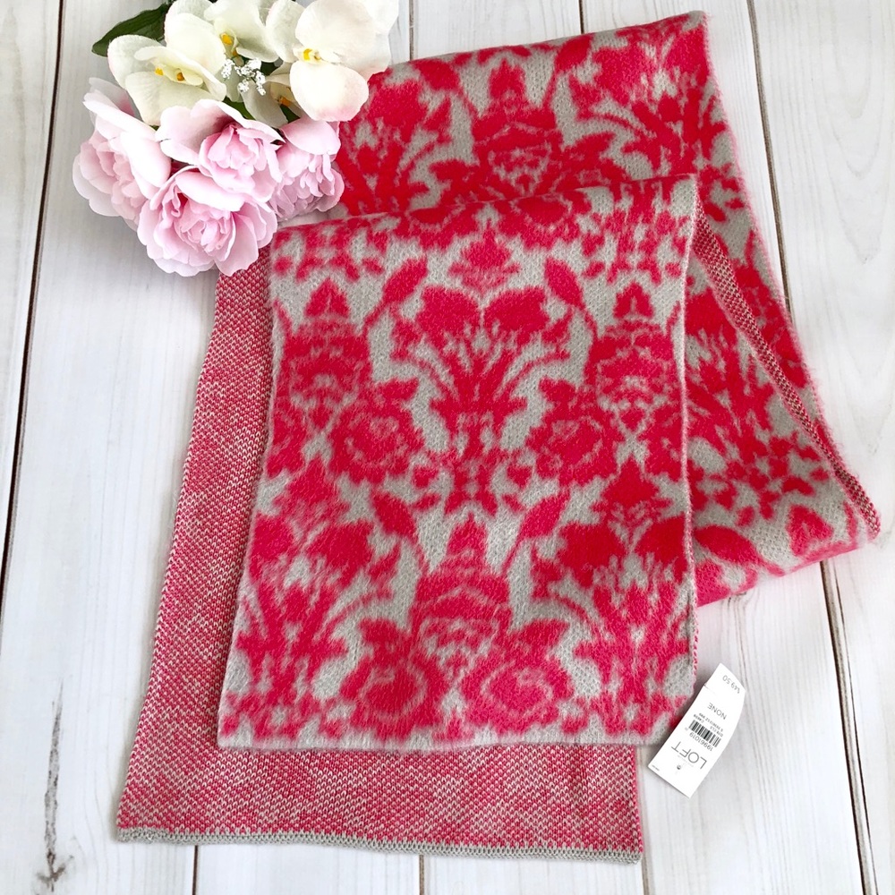 LOFT Pink and Gray Pattern Long Scarf
